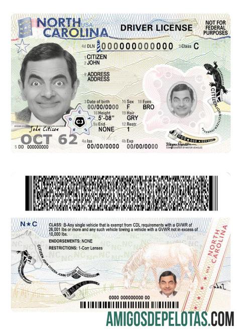 Carta de condução dos EUA na Carolina do Norte 2024 presente baixar para verificação